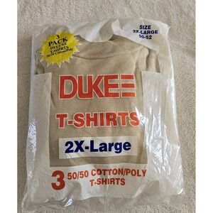 3 vintage DUKE Athletic Shirt 2XL Blank USA Single Stitch Plain LOT 80s beige